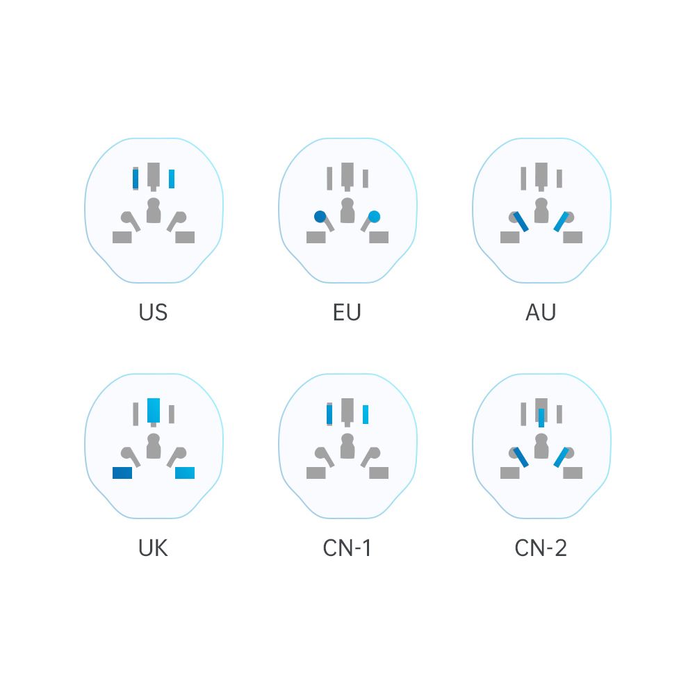 UK/US/AU/FI/CN-1/CN-2 to EU travel adapter - white - Carlat