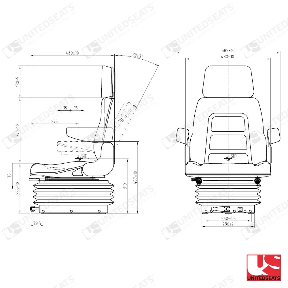 UnitedSeats CS85/H90 tractor suspension seat PVC - UnitedSeats Mechanical suspended seat (image 2)
