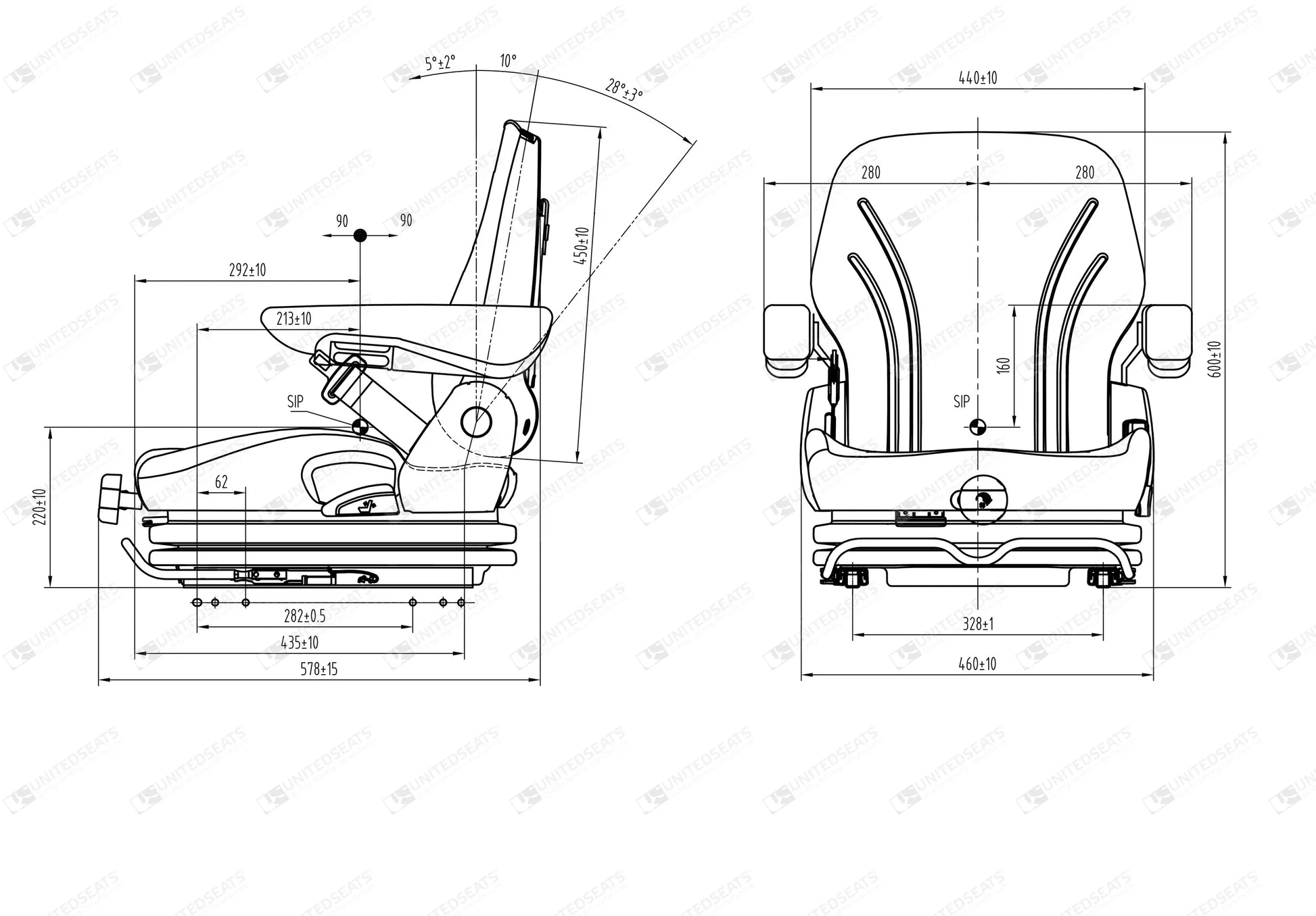 UnitedSeats MGV35 forklift suspension seat PVC - UnitedSeats Mechanical suspended seat (image 7)