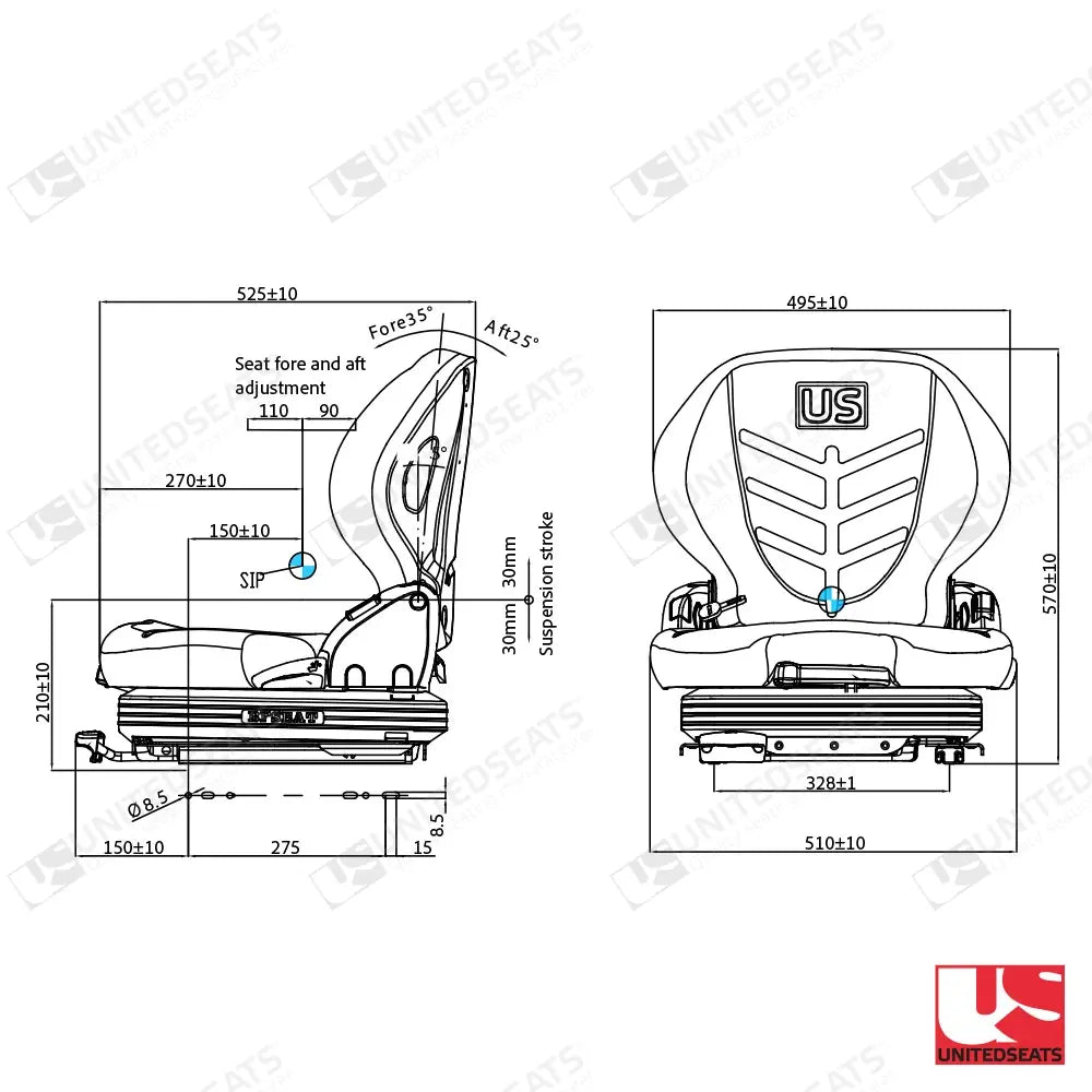 UnitedSeats MGV65 tractor suspension seat PVC - UnitedSeats Mechanical suspended seat (image 3)