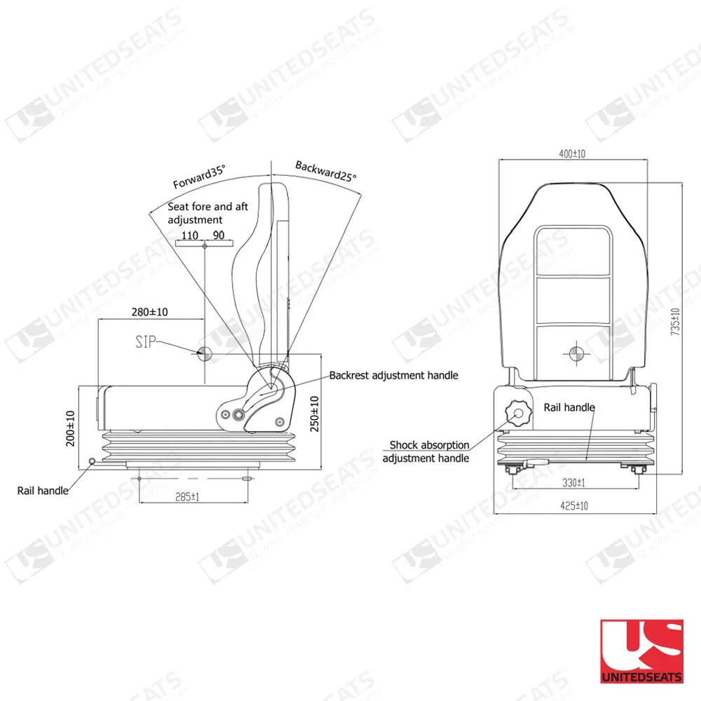 UnitedSeats MGV20 tractor suspension seat fabric - UnitedSeats Mechanical suspended seat (image 2)
