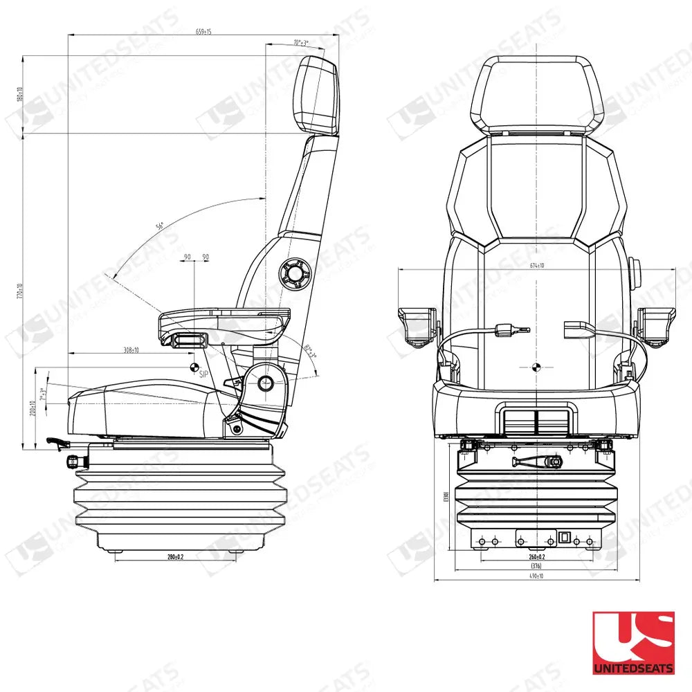 UnitedSeats MGV120/C8 construction suspension seat Stof/PVC - UnitedSeats Mechanical suspended seat (image 2)