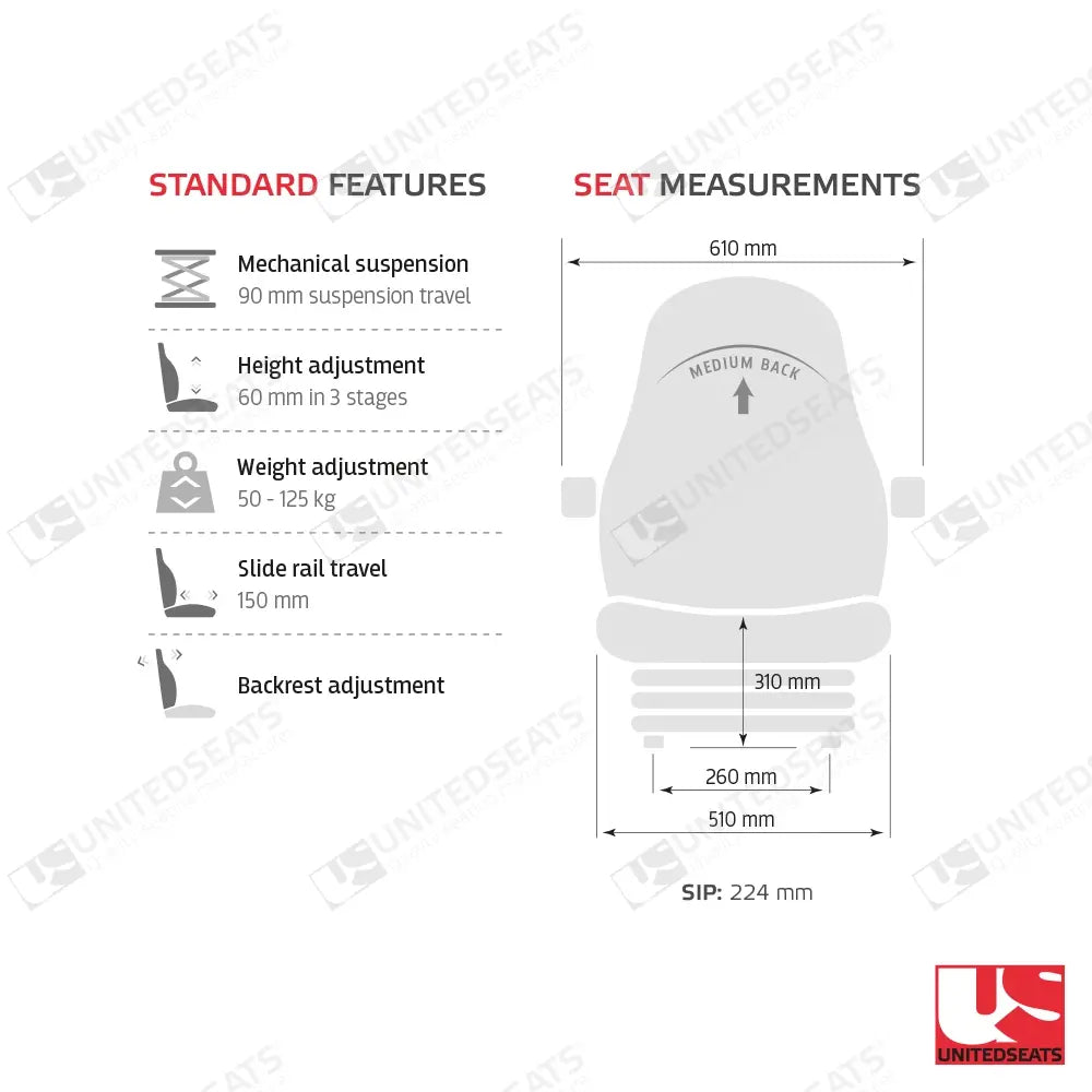 UnitedSeats CS85/C1 construction suspension seat PVC - UnitedSeats Mechanical suspended seat (image 2)
