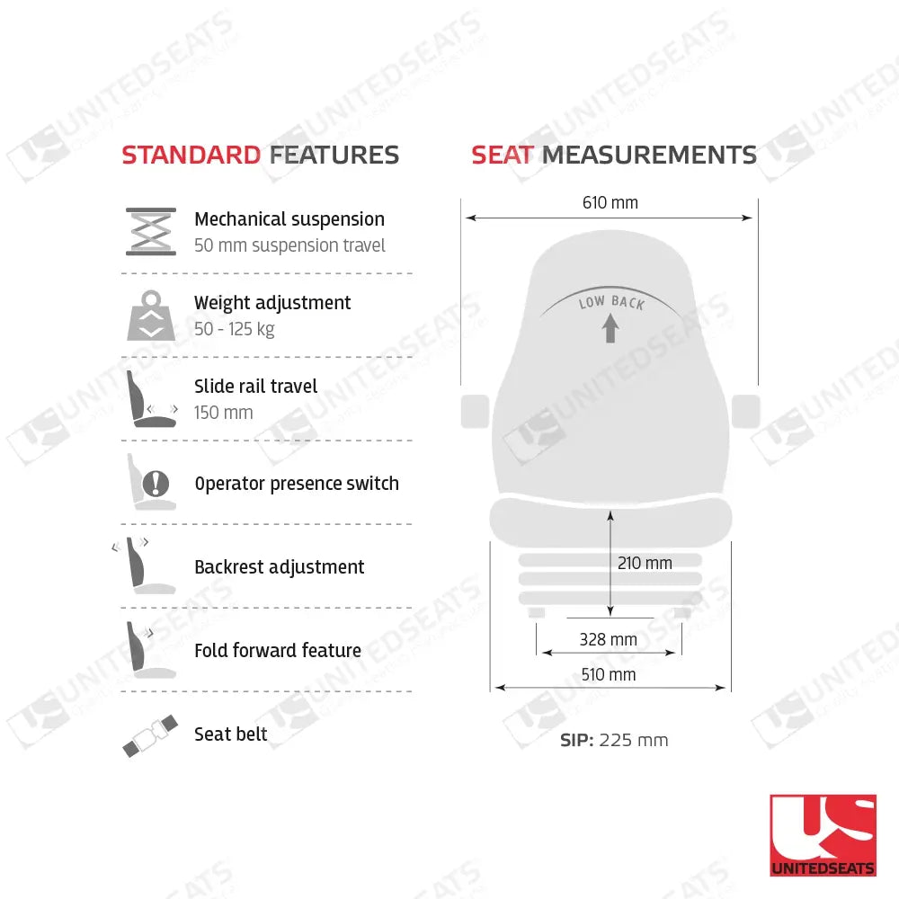 UnitedSeats MGV25 forklift suspension seat PVC - UnitedSeats Mechanical suspended seat (image 4)
