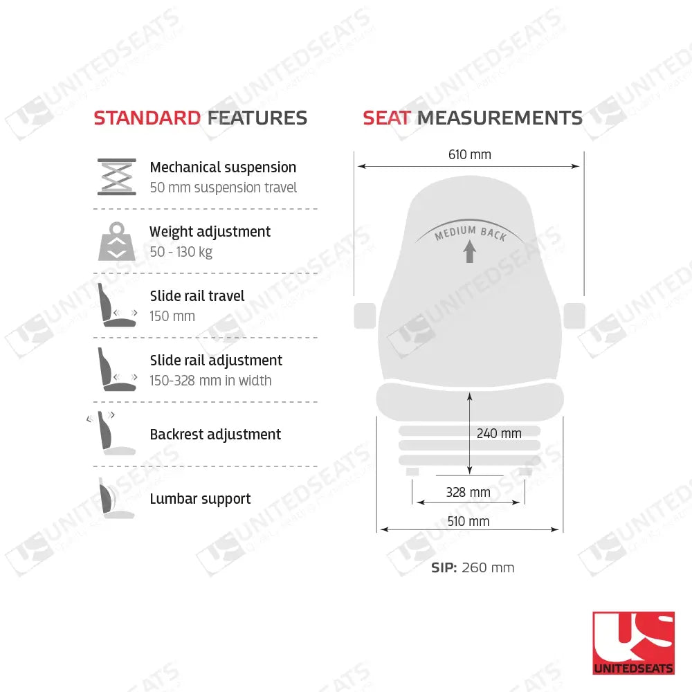 UnitedSeats MGV25/C1 construction suspension seat fabric - UnitedSeats Mechanical suspended seat (image 2)