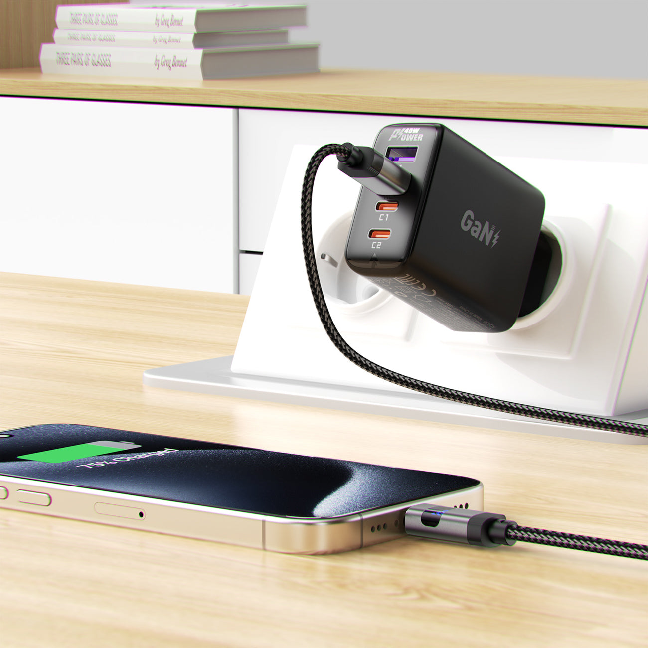 USB-A - USB-C cable with display 480Mb/s 66W 1.2m - black - Carlat