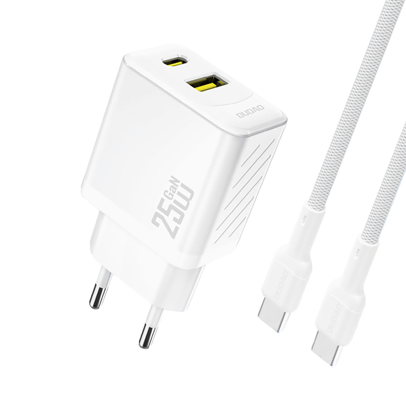 USB-A USB-C wall charger with USB-C GaN PD QC 25W cable - white - Carlat