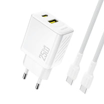USB-A USB-C wall charger with USB-C GaN PD QC 25W cable - white - Carlat