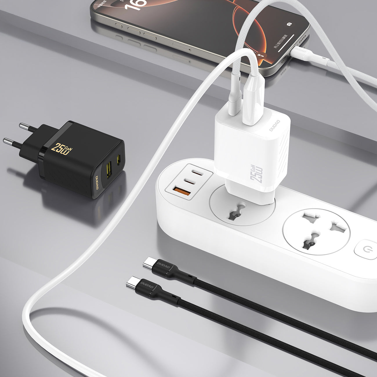 USB-A USB-C wall charger with USB-C GaN PD QC 25W cable - white - Carlat