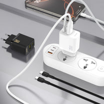 USB-A USB-C wall charger with USB-C GaN PD QC 25W cable - white - Carlat