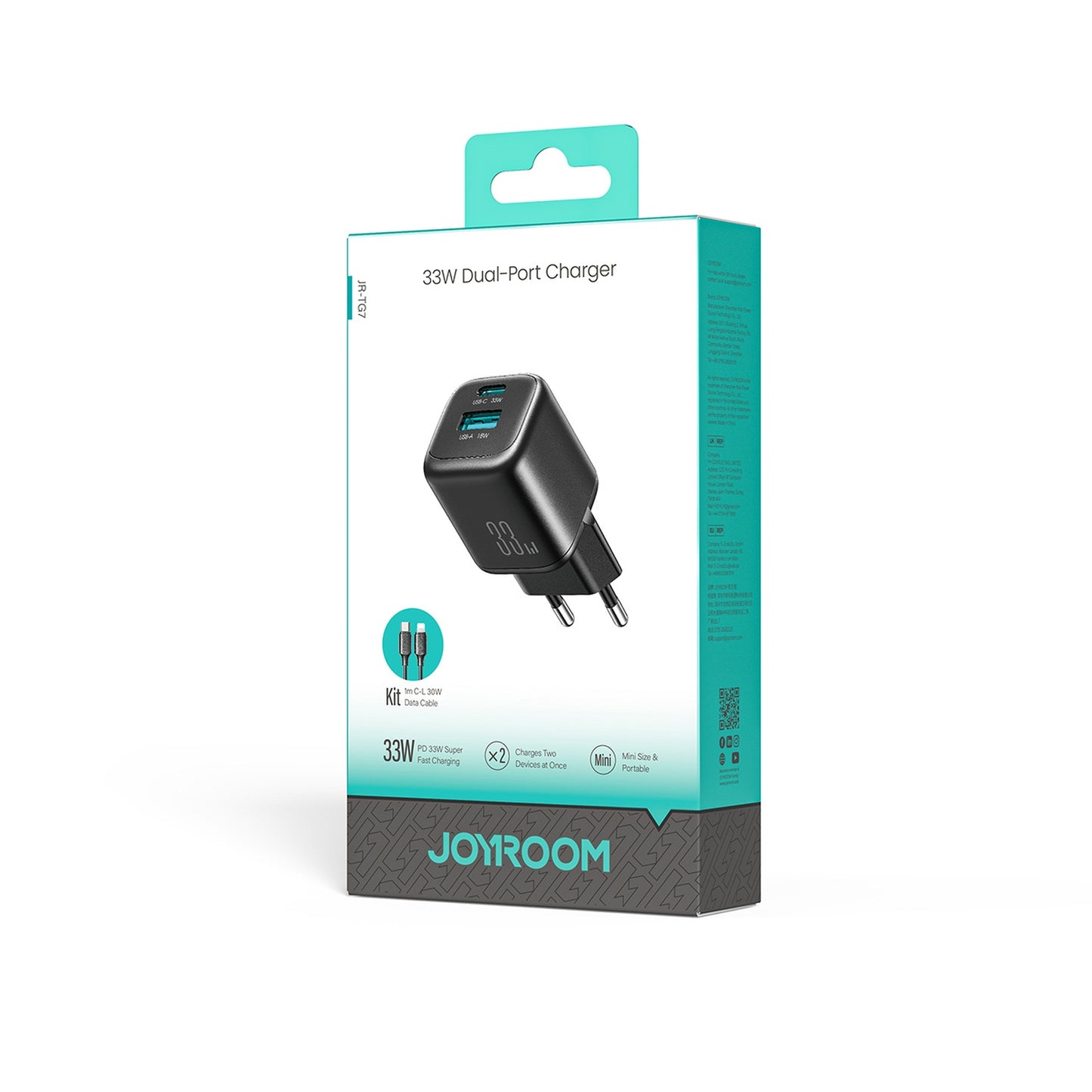 USB-A USB-C wall charger with USB-C cable - iPhone Lightning 33W - black - Carlat