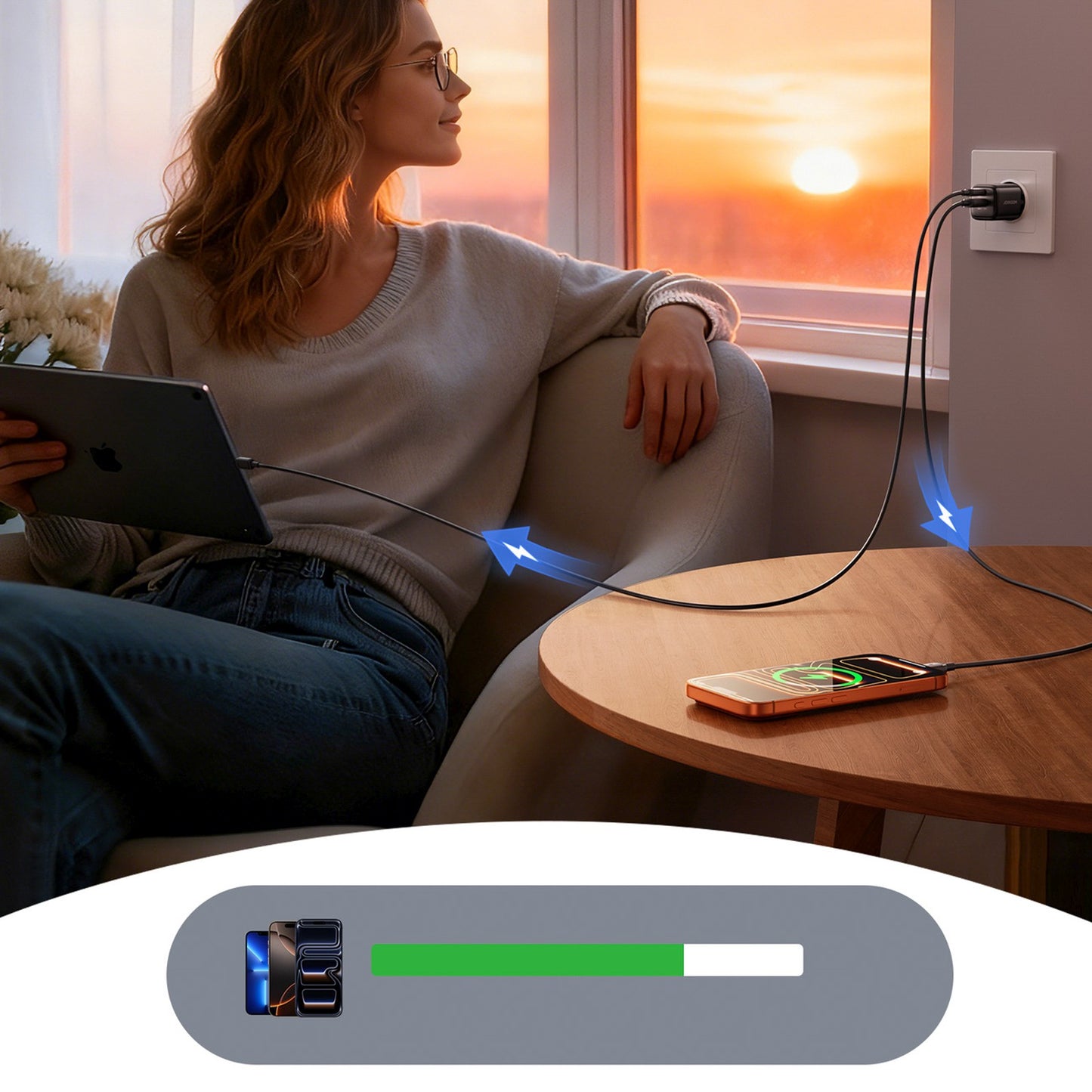 USB-A USB-C wall charger with USB-C cable - iPhone Lightning 33W - black - Carlat