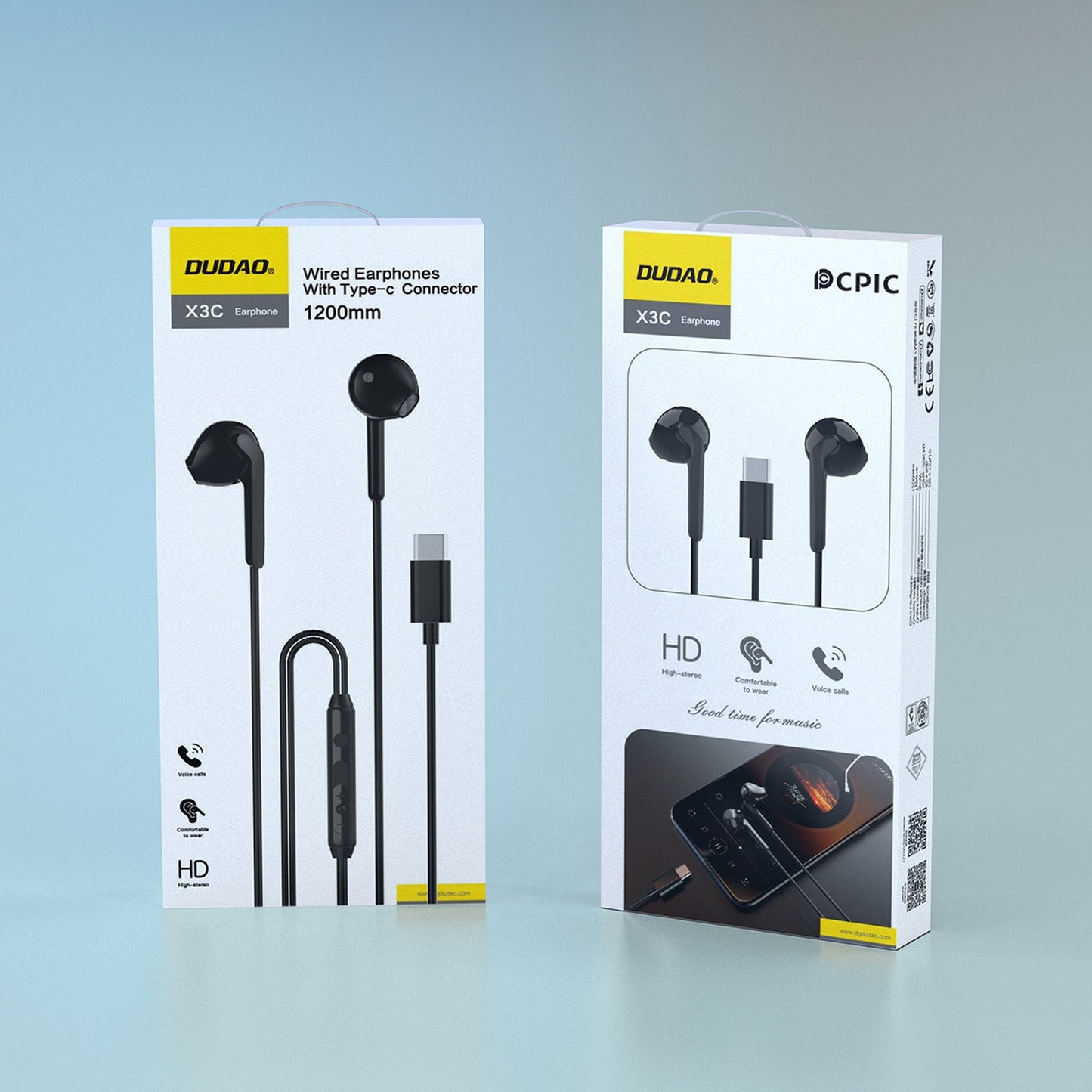 USB-C 1.2m wired in-ear headphones - black - Carlat