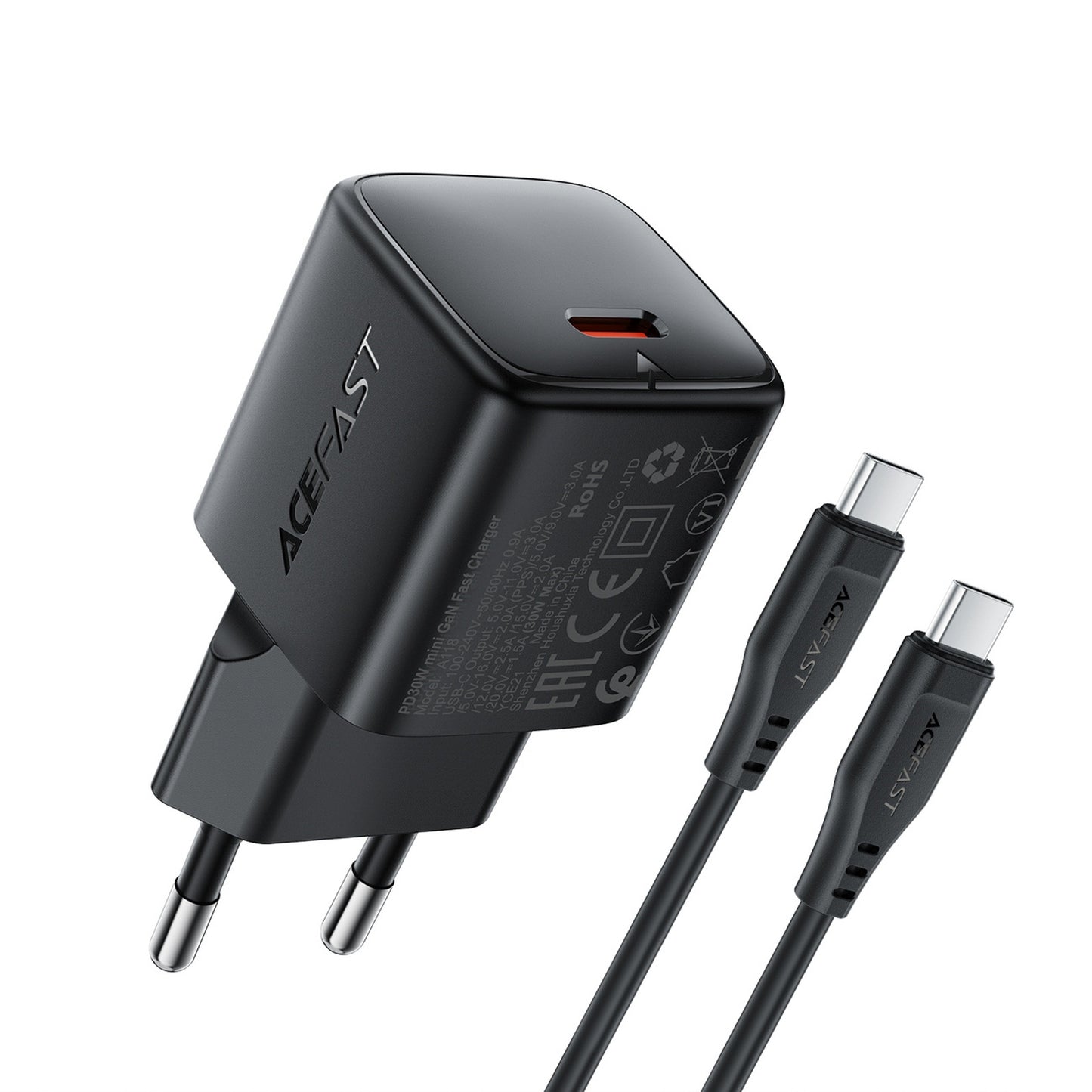 USB-C 30W GaN wall charger with USB-C - Lightning 1.2m cable - black - Carlat