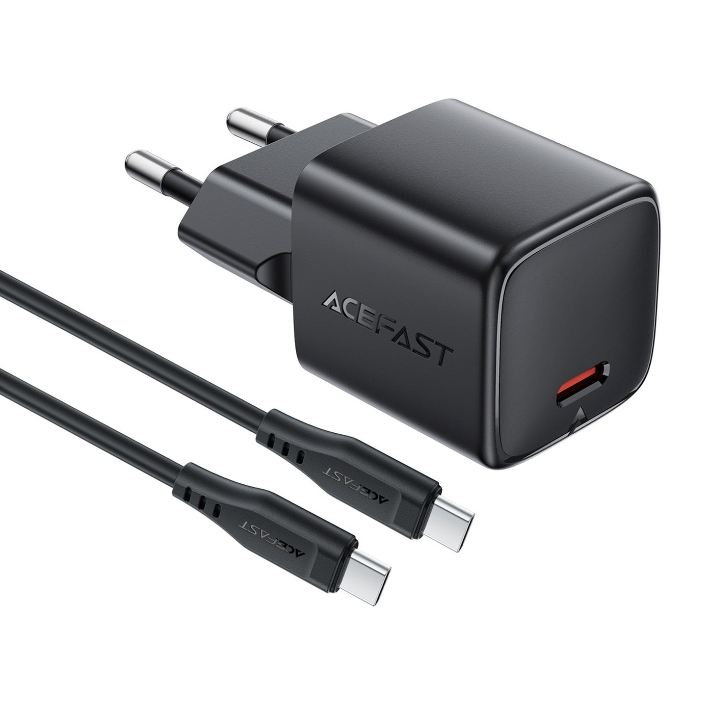 USB-C 30W GaN wall charger with USB-C - Lightning 1.2m cable - black - Carlat