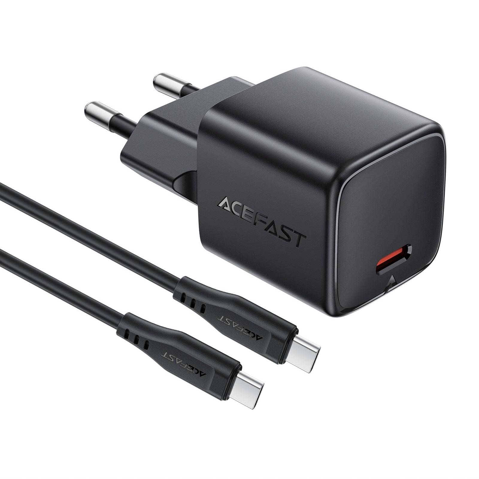 USB-C 30W GaN wall charger with USB-C - Lightning 1.2m cable - black - Carlat