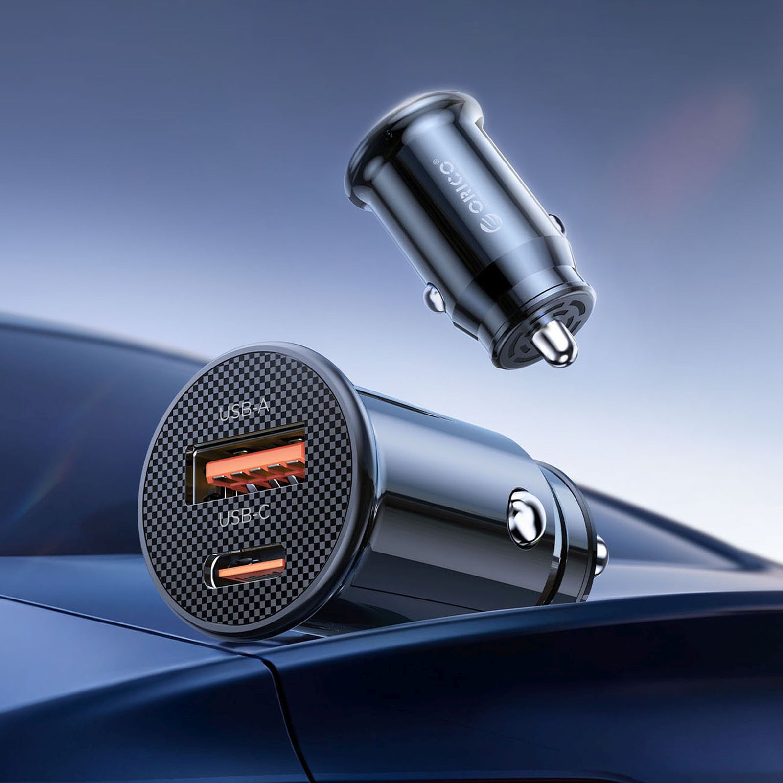 USB-C USB-A 30W car charger - black - Carlat