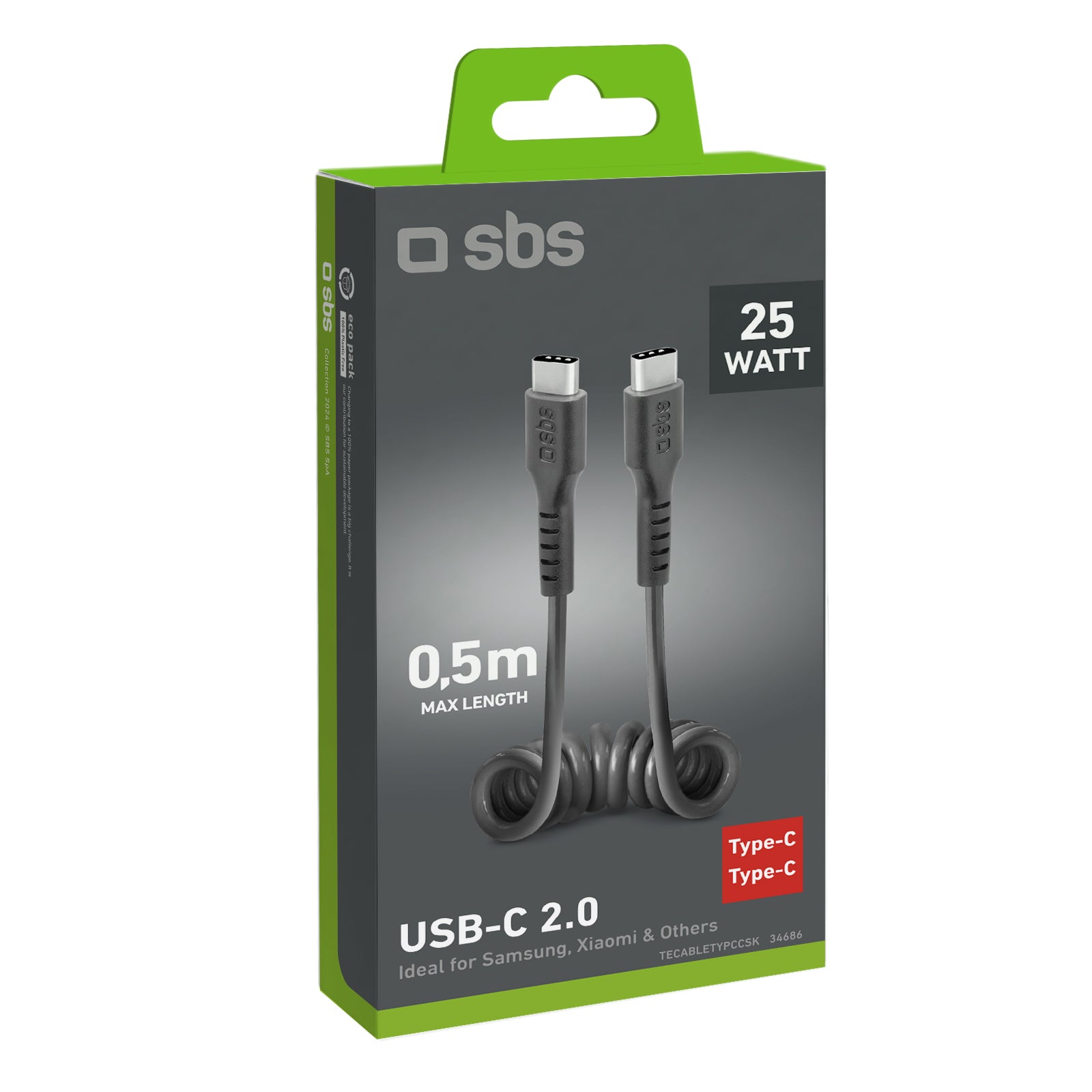 USB-C spiral cable 0.5m - black - Carlat
