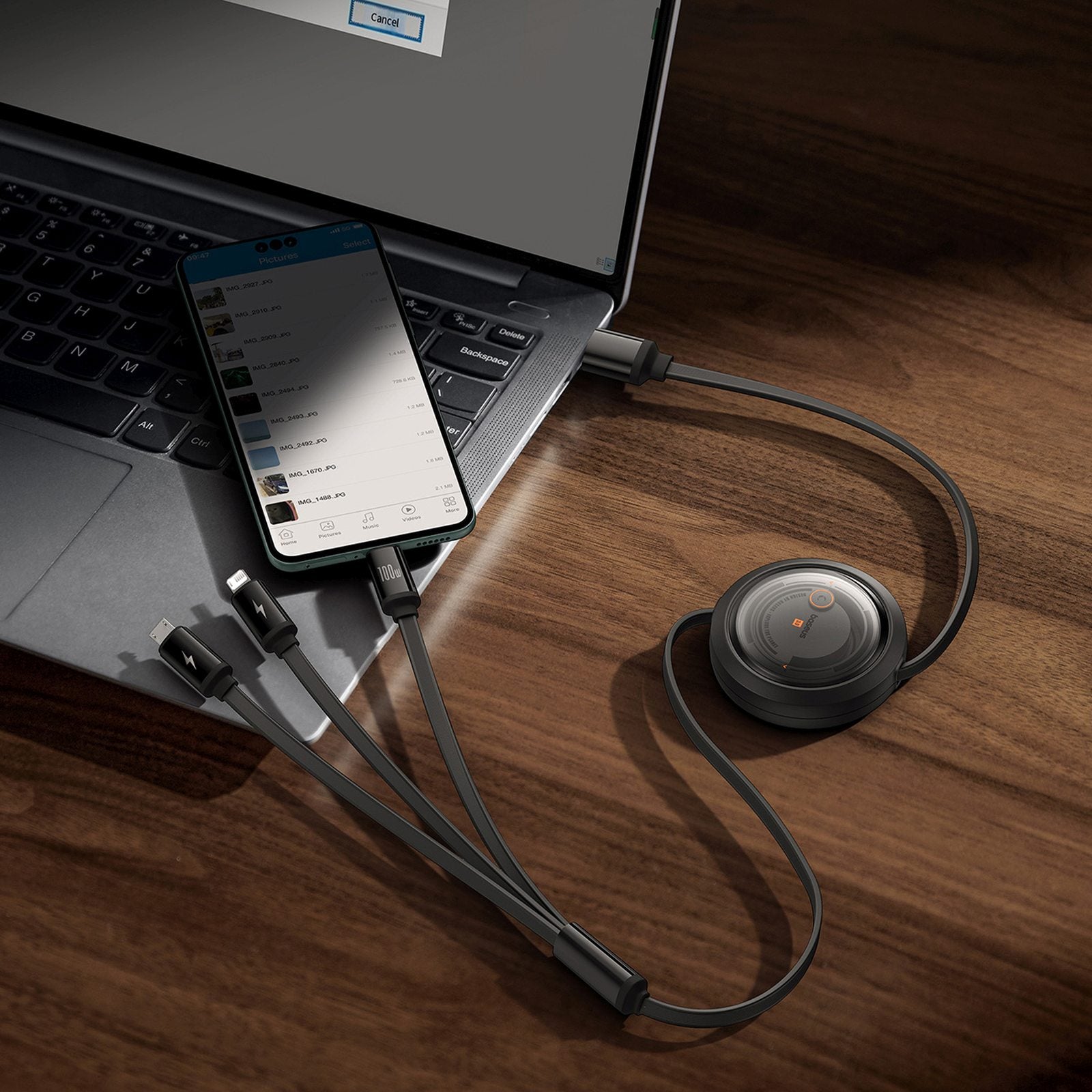 USB Cables – 3in1 retractable cable USB-A - MicroUSB/Lightning/USB-C 100W - Carlat