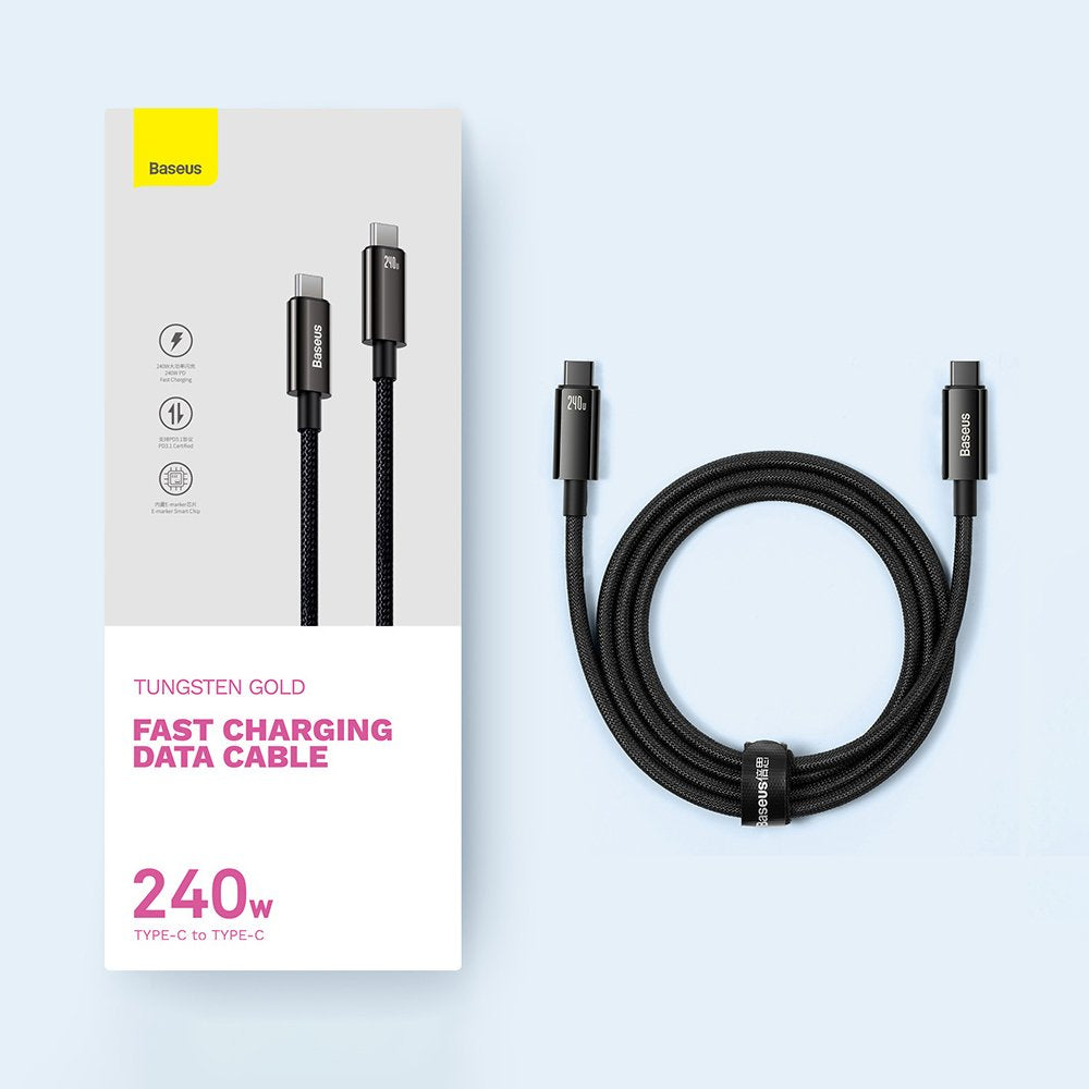USB Cables – Braided USB-C cable 480Mb/s 240W Tungsten Gold - Carlat