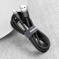 USB Cables – Durable nylon cable USB-C 2A 3M black - Carlat