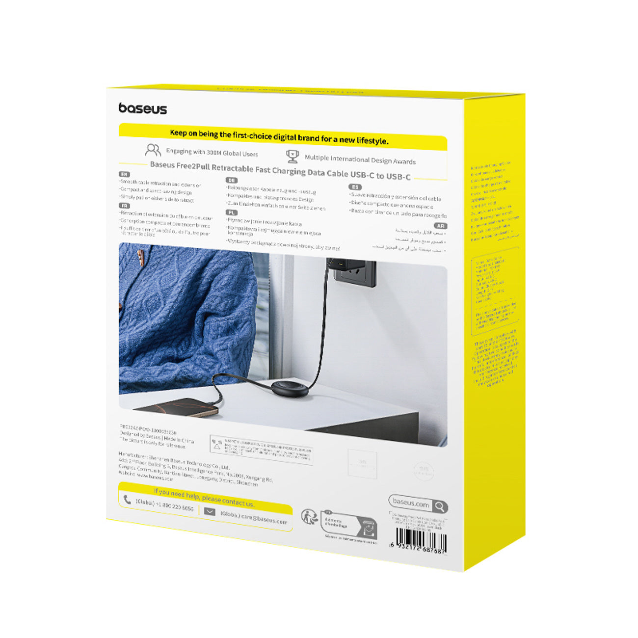 USB Cables – Retractable USB-C cable 100W 2m - black - Carlat