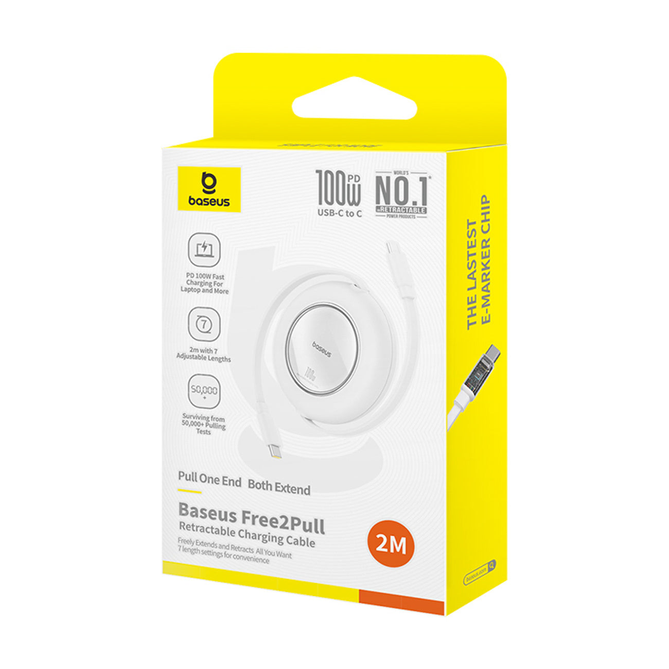 USB Cables – Retractable USB-C cable 100W 2m - white - Carlat