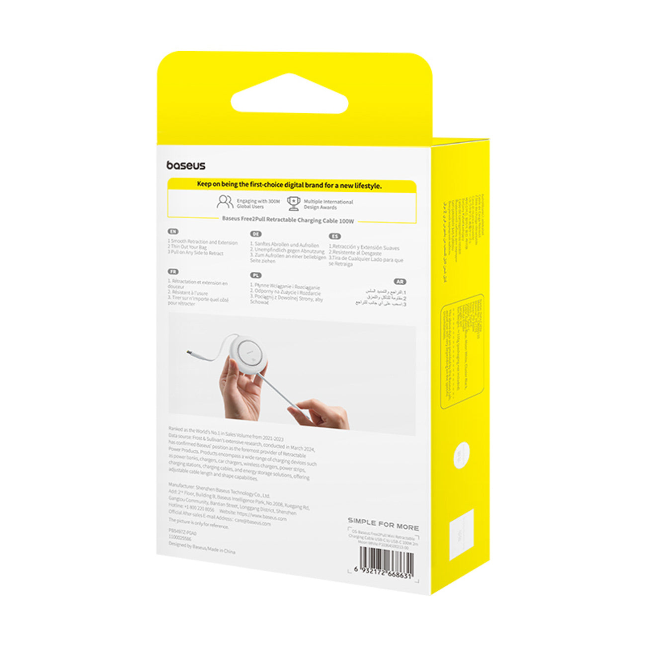 USB Cables – Retractable USB-C cable 100W 2m - white - Carlat