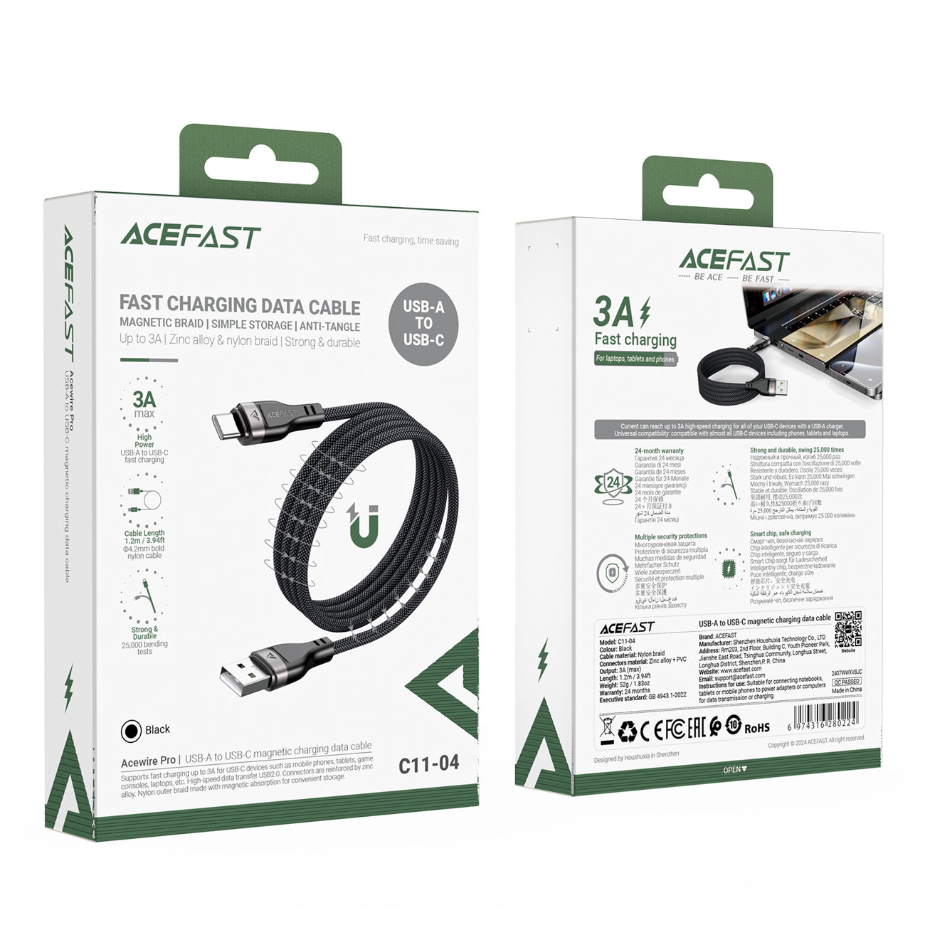 USB Cables – USB-A - USB-C 3A cable with magnetic - Carlat