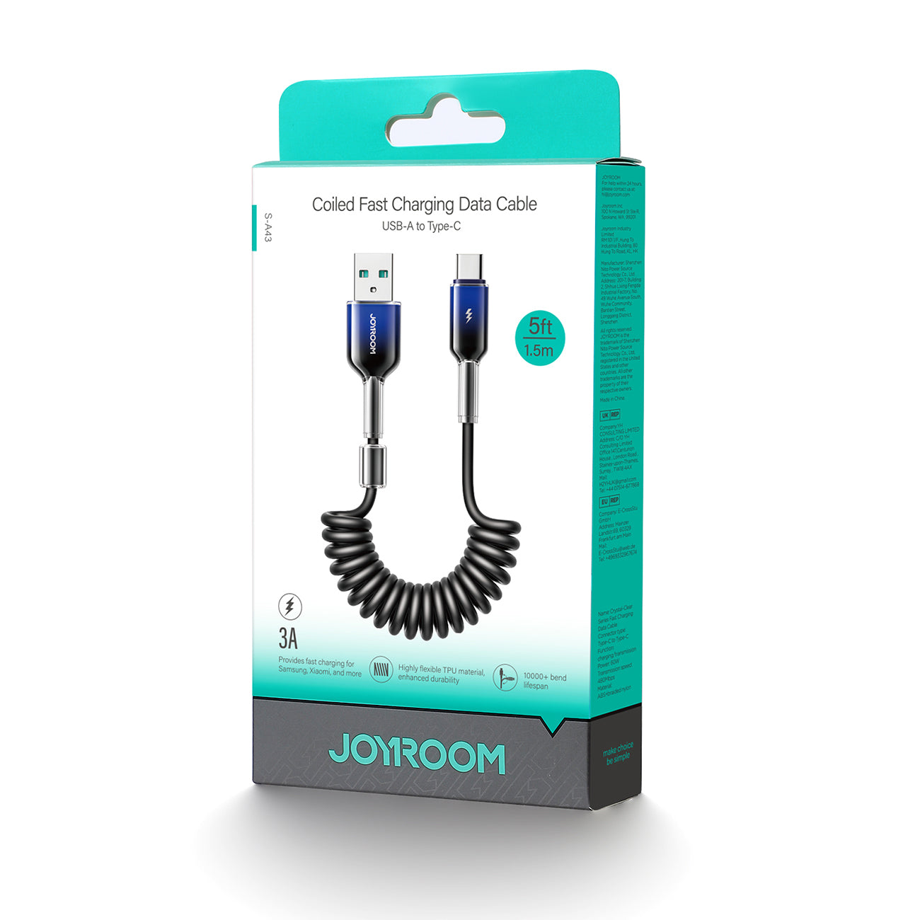 USB Cables – USB-A - USB-C Crystal-Clear Series 3A spiral - Carlat