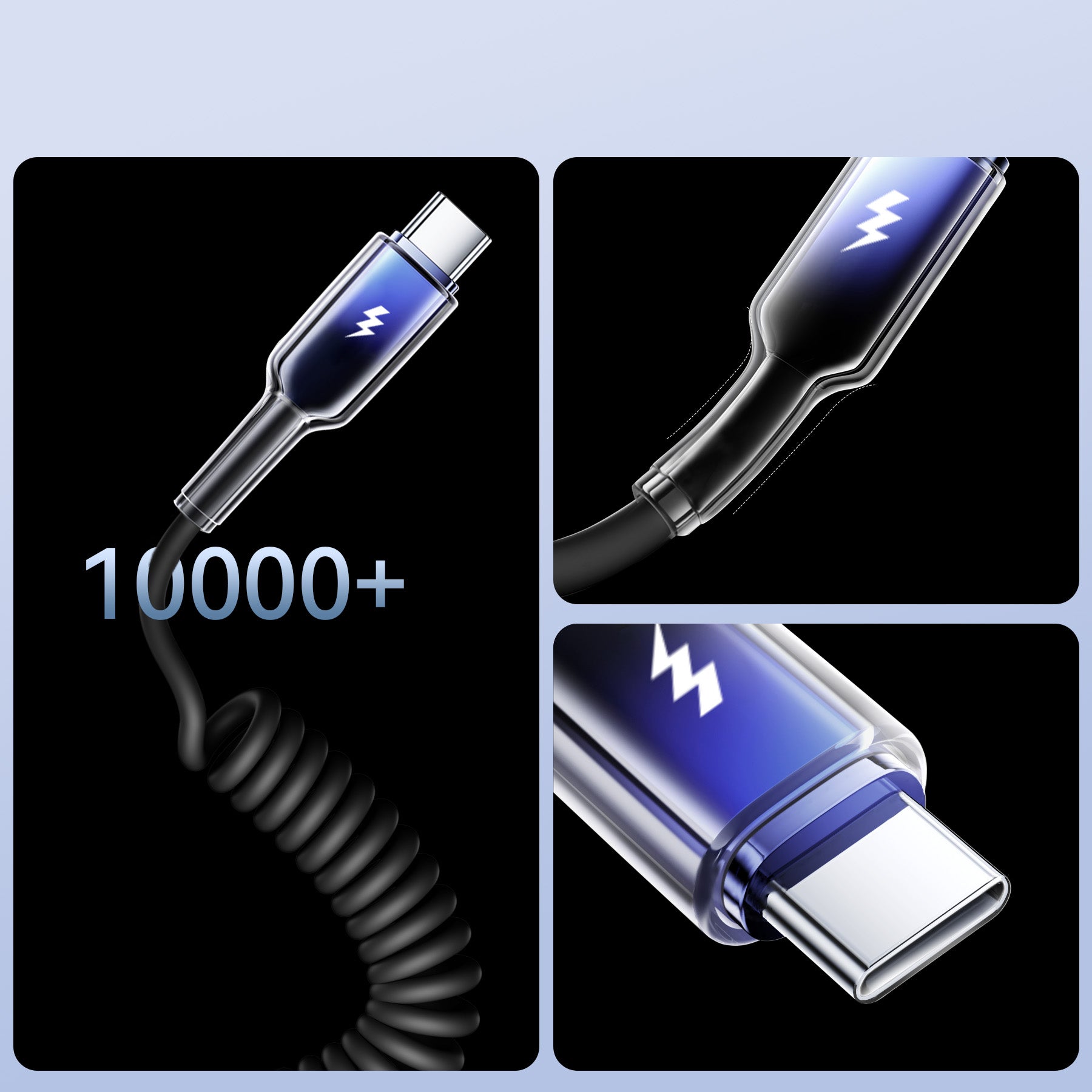 USB Cables – USB-A - USB-C Crystal-Clear Series 3A spiral - Carlat