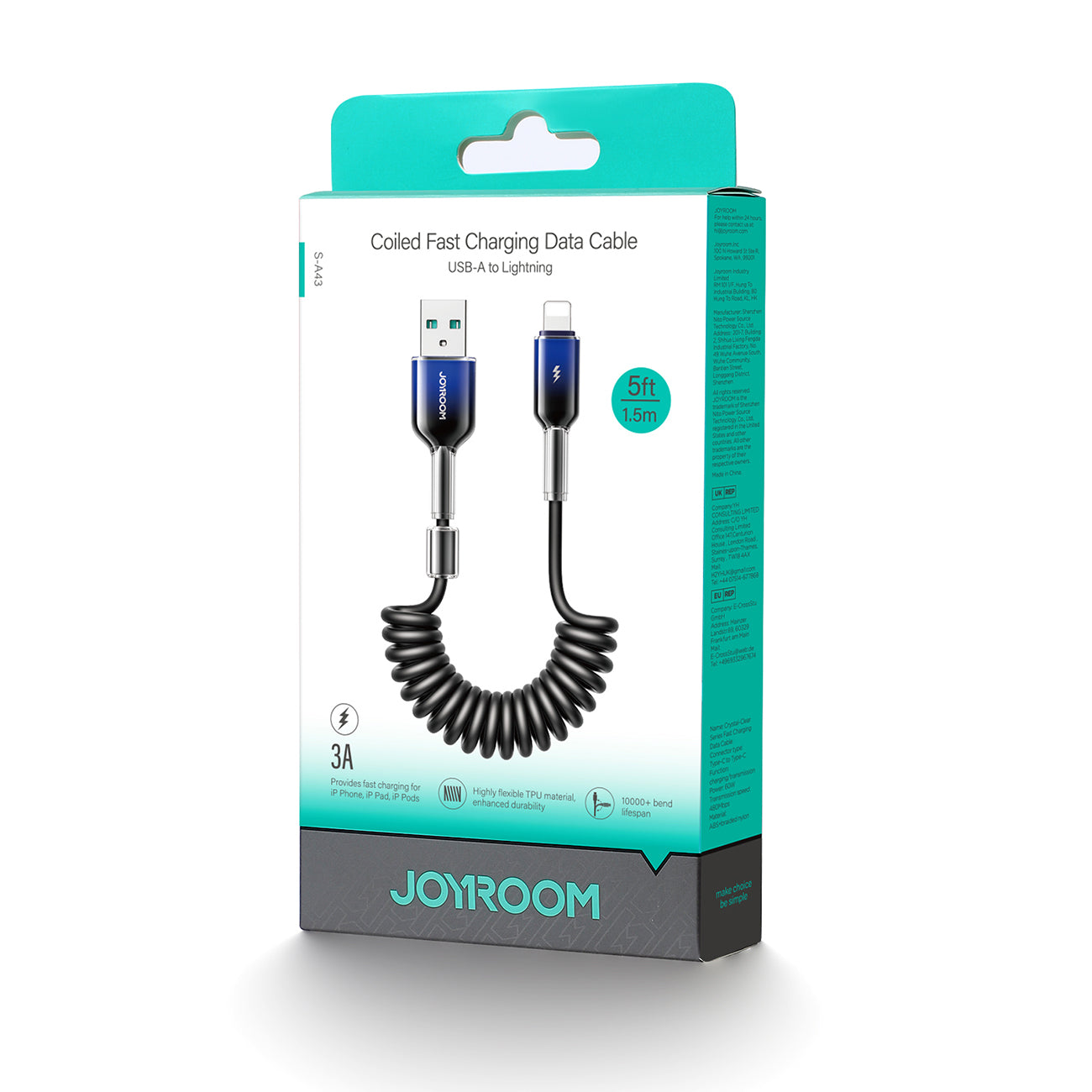 USB Cables – USB-A spiral cable - iPhone Lightning Crystal-Clear - Carlat
