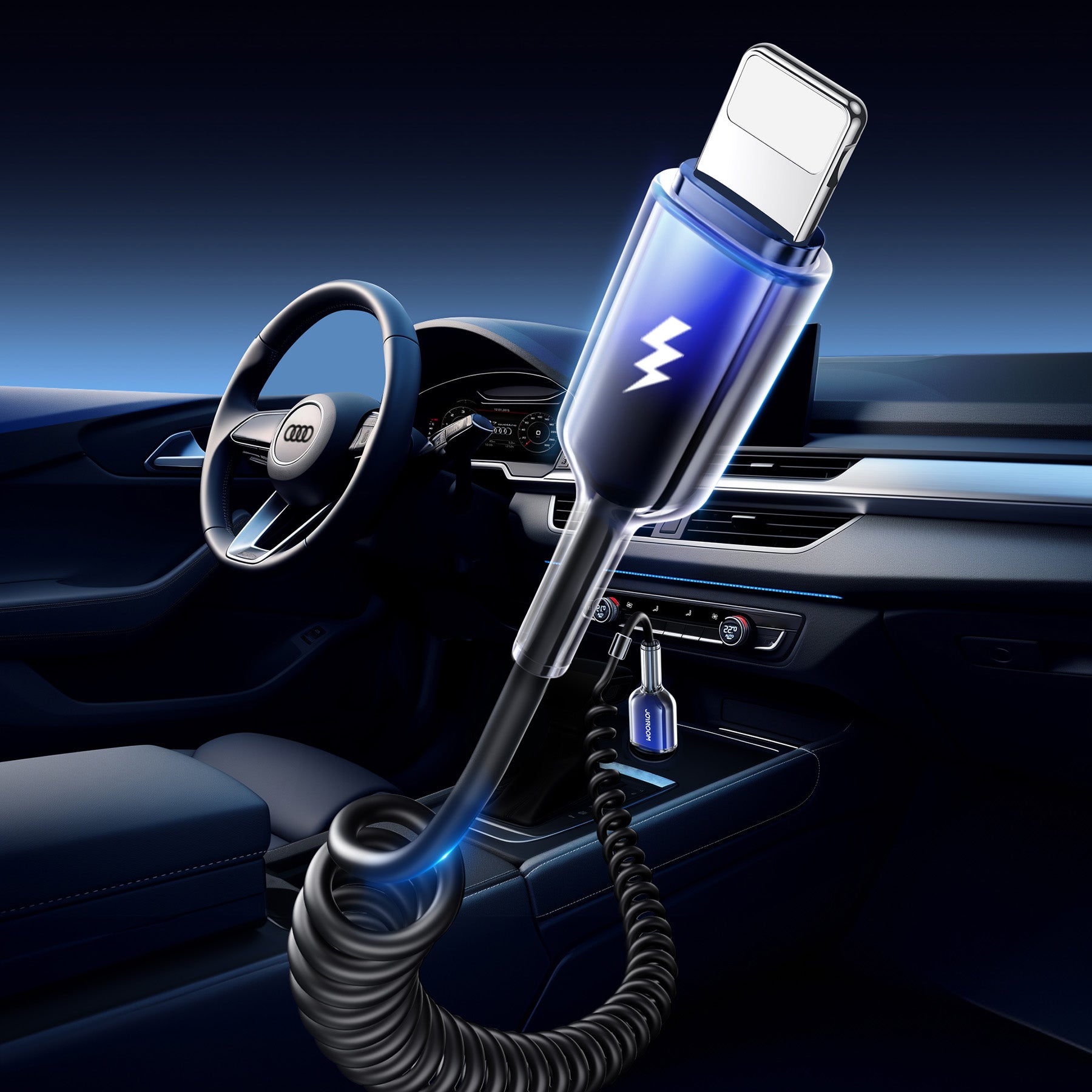 USB Cables – USB-A spiral cable - iPhone Lightning Crystal-Clear - Carlat
