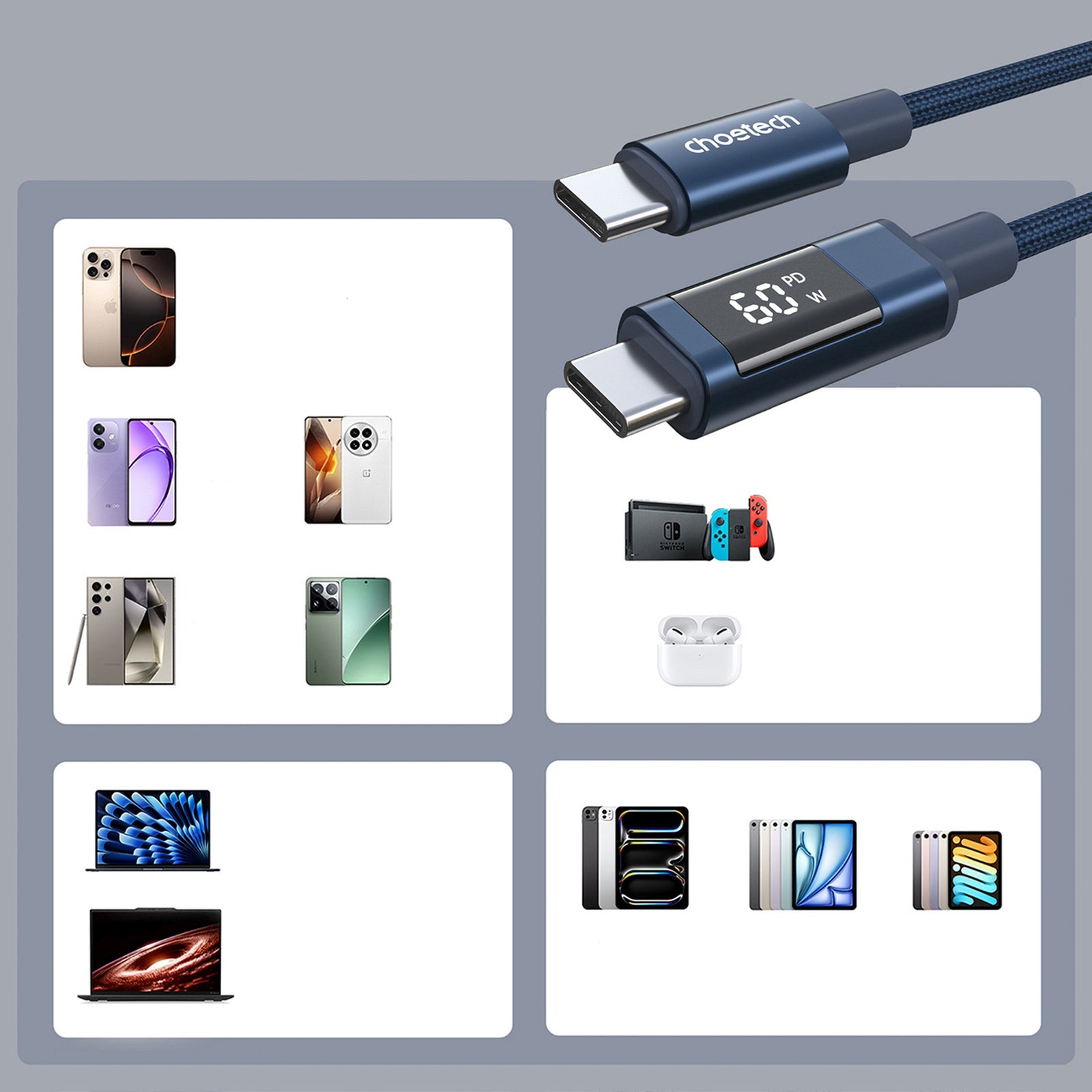 USB Cables – USB-C cable with PD 60 W display, - Carlat