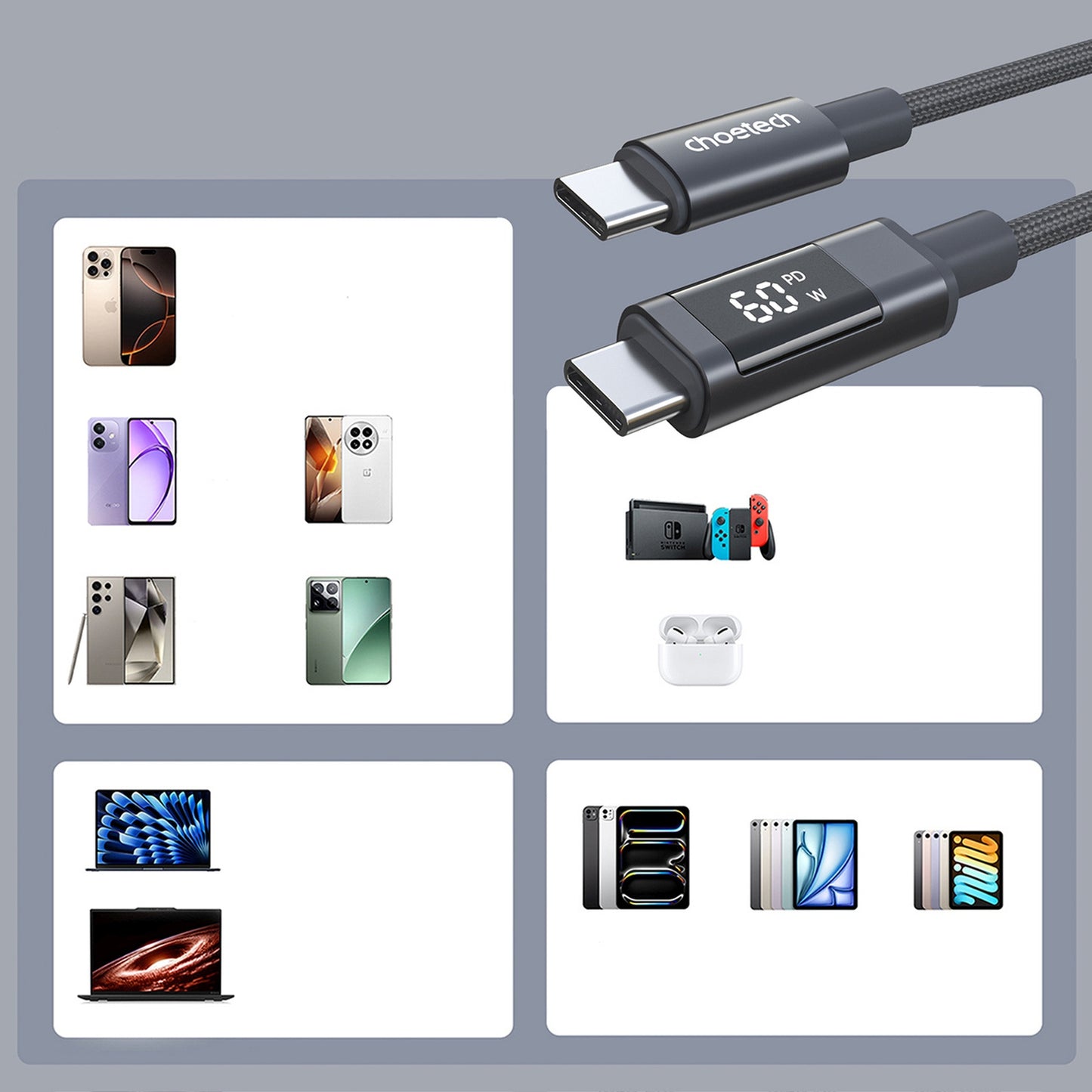 USB Cables – USB-C cable with PD 60 W display, - Carlat