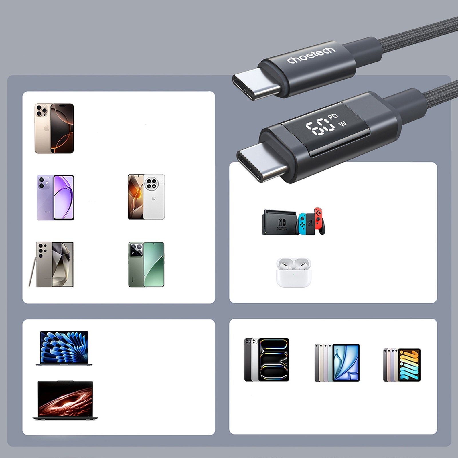 USB Cables – USB-C cable with PD 60 W display, - Carlat