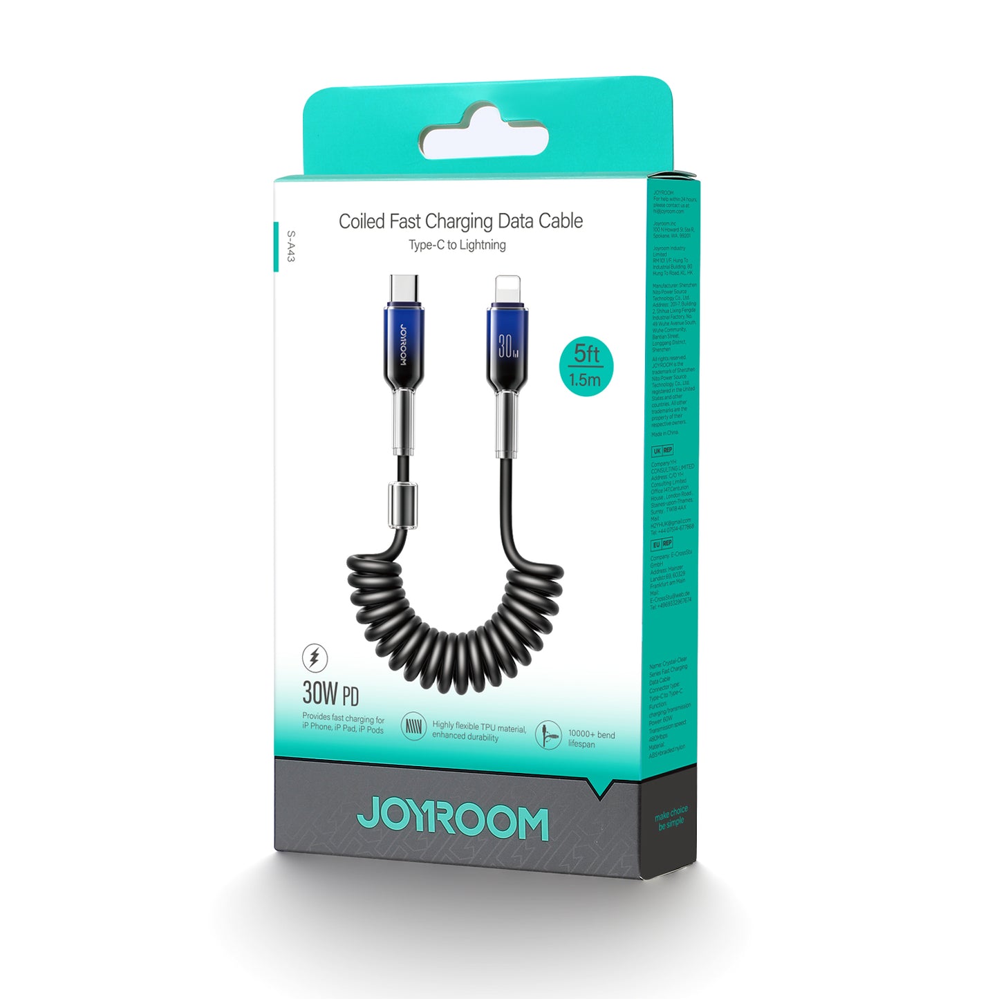 USB Cables – USB-C spiral cable - iPhone Lightning Crystal-Clear - Carlat