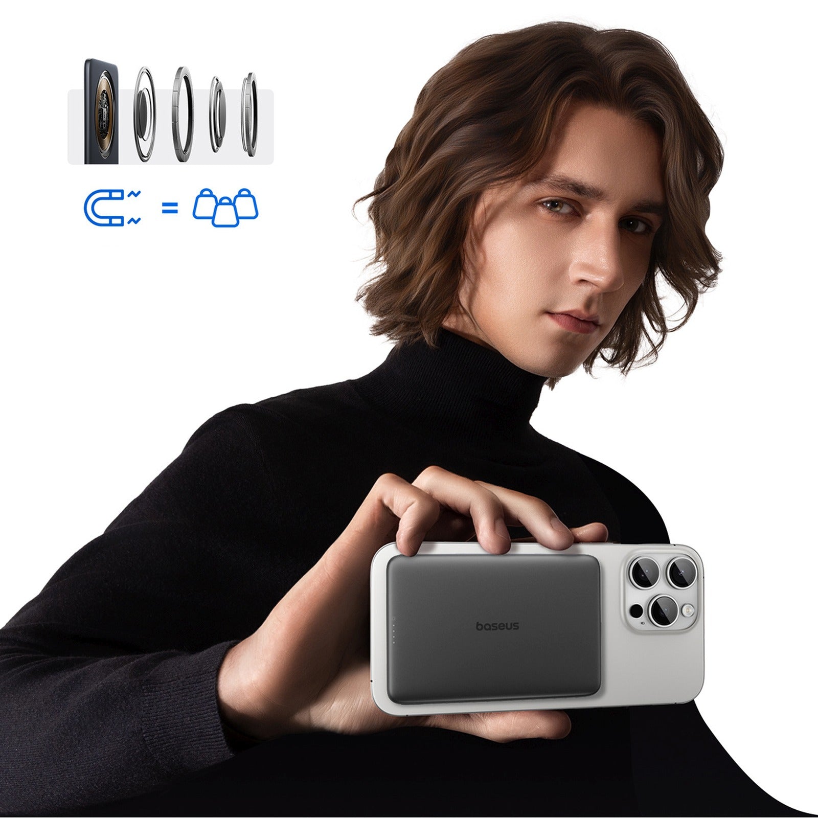 Ultra-Slim 5000mAh 20W PicoGo AM41 MagSafe magnetic powerbank with 30cm USB-C cable - black - Carlat