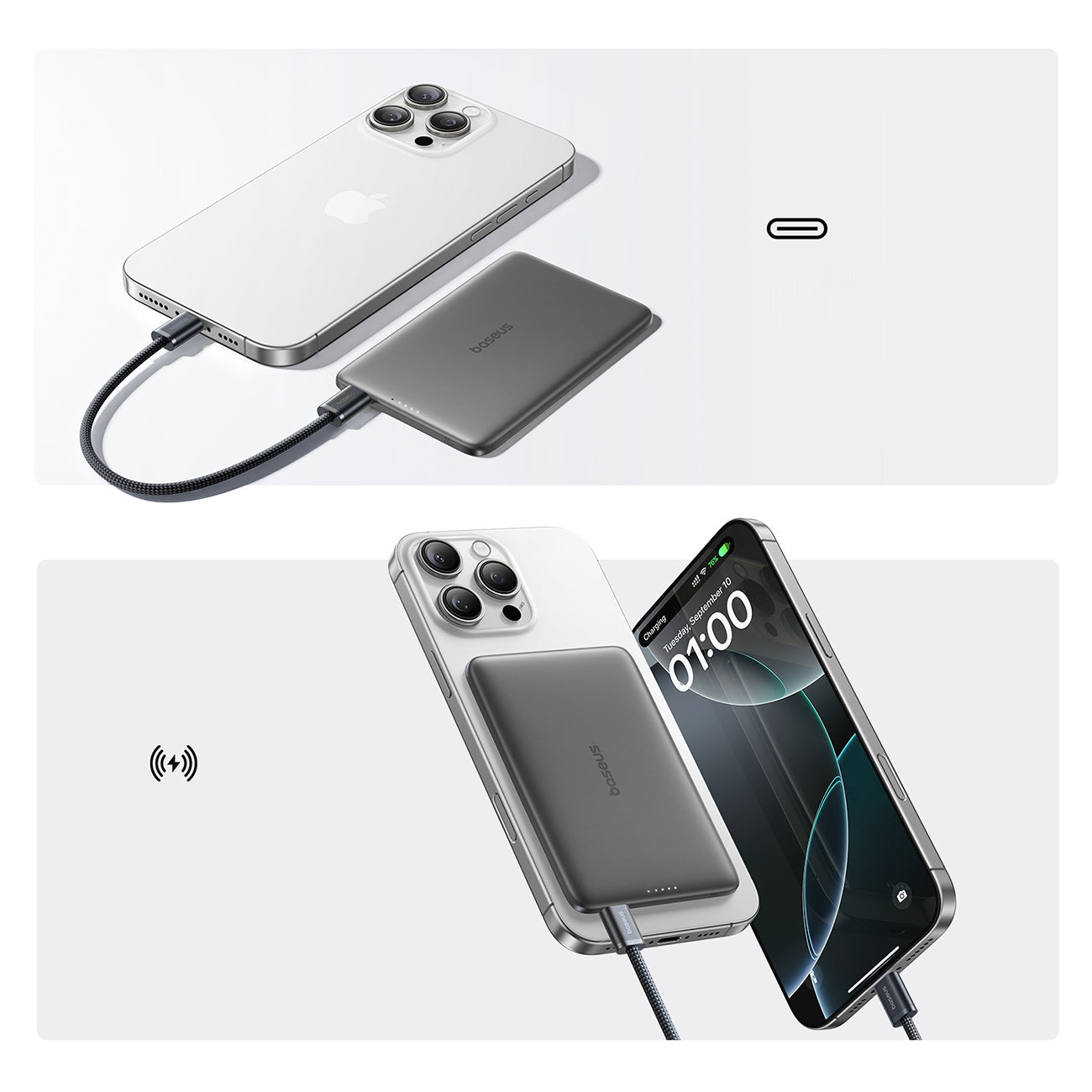 Ultra-Slim 5000mAh 20W PicoGo AM41 MagSafe magnetic powerbank with 30cm USB-C cable - black - Carlat