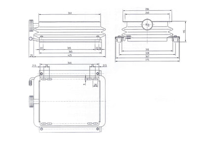 Technical drawing of a rectangular metal component with dimensions