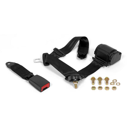 Car seat belt harness with hardware on a white background