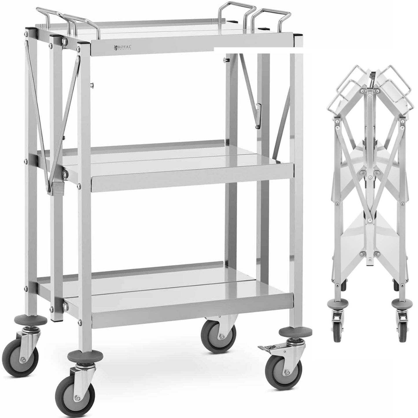Utility Carts – Folding catering waiter trolley, stainless steel, 3 - Carlat