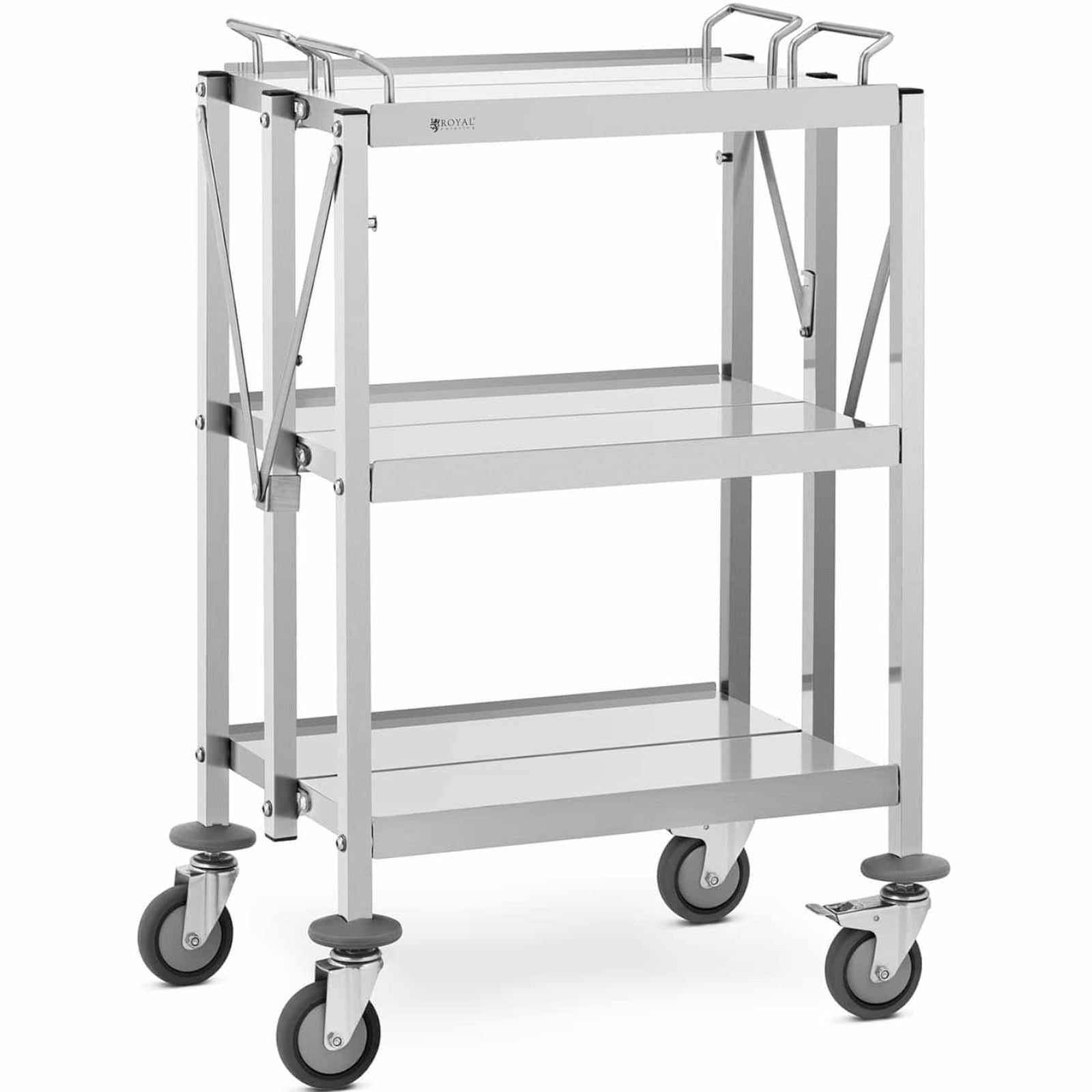 Utility Carts – Folding catering waiter trolley, stainless steel, 3 - Carlat