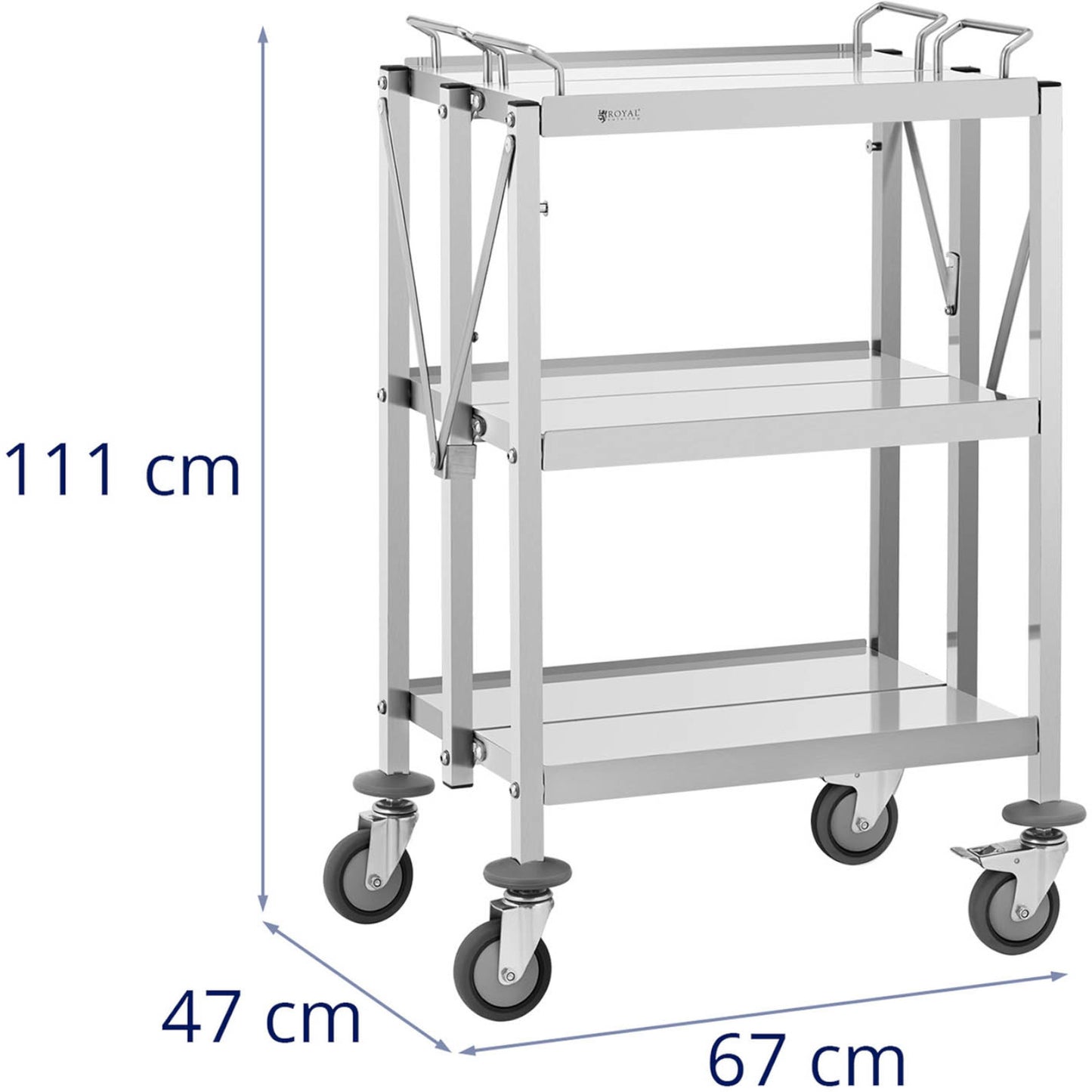Utility Carts – Folding catering waiter trolley, stainless steel, 3 - Carlat