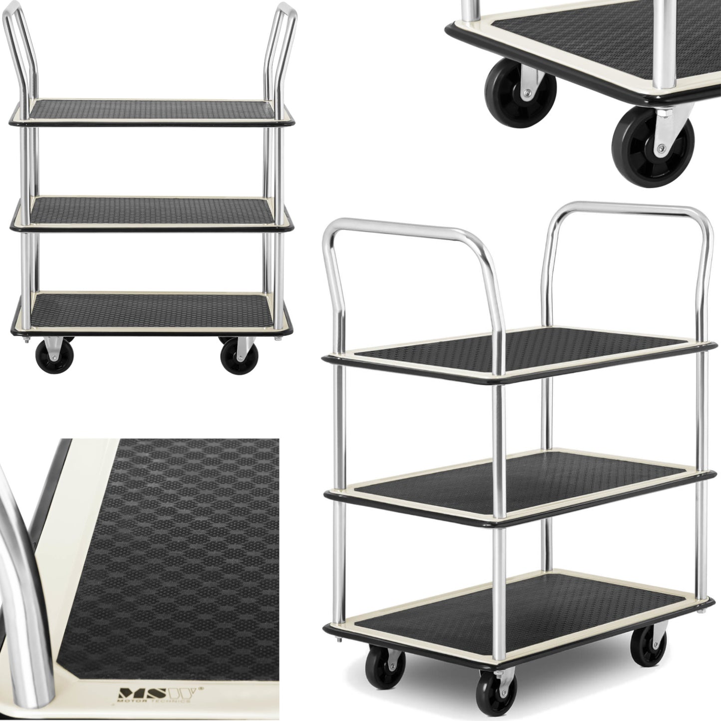Utility Carts – Transport shelf trolley with handles, 3 shelves - Carlat