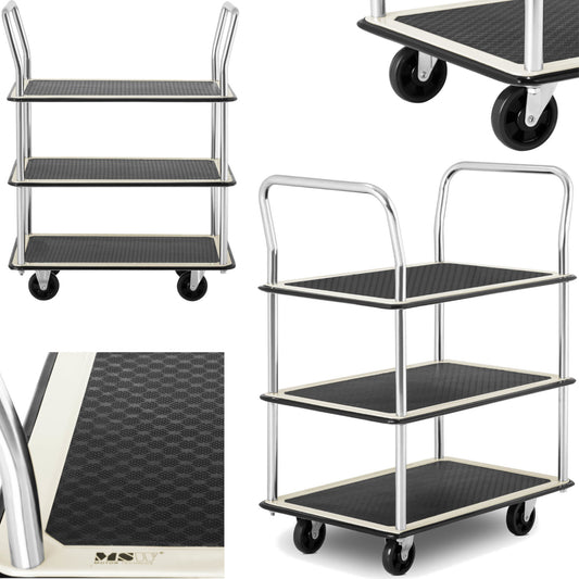 Utility Carts – Transport shelf trolley with handles, 3 shelves - Carlat