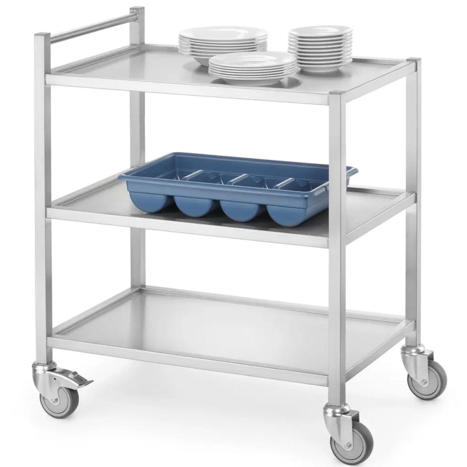 Utility Carts – Welded mobile waiter catering trolley, 3-shelf, up - Carlat