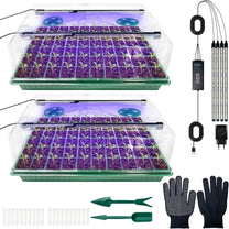 VEEKAY Indoor Greenhouse Propagation Box, 2 Pieces, 120 Hole Mini Greenhouse Propagation Set with Plant Lamp, Propagation Plate with Timing Controller, Adjustable Brightness, 20 Plant Labels for - Carlat