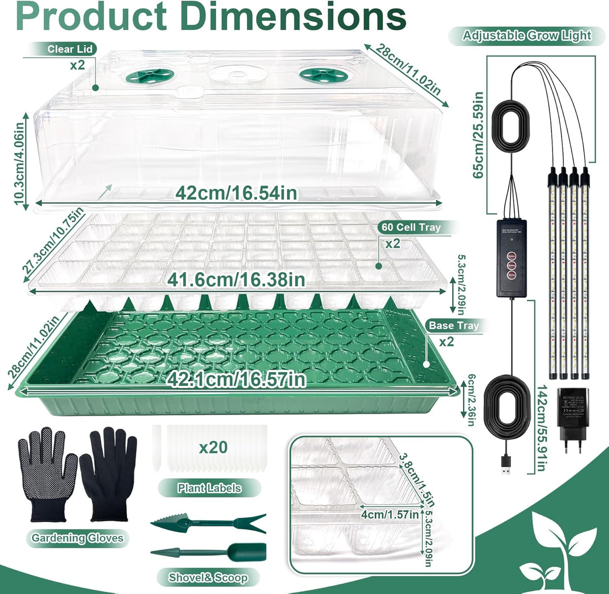 VEEKAY Indoor Greenhouse Propagation Box, 2 Pieces, 120 Hole Mini Greenhouse Propagation Set with Plant Lamp, Propagation Plate with Timing Controller, Adjustable Brightness, 20 Plant Labels for - Carlat
