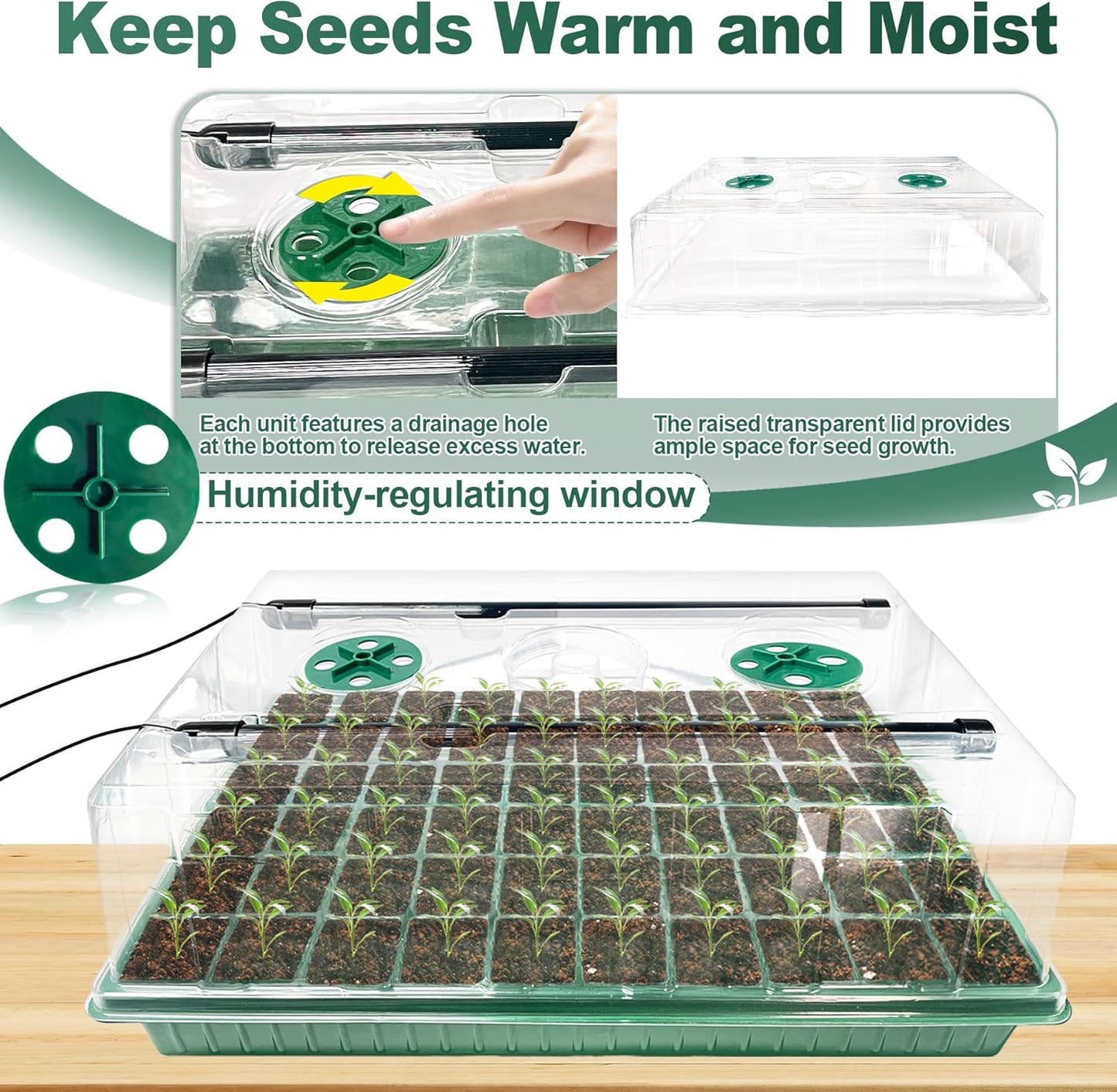 VEEKAY Indoor Greenhouse Propagation Box, 2 Pieces, 120 Hole Mini Greenhouse Propagation Set with Plant Lamp, Propagation Plate with Timing Controller, Adjustable Brightness, 20 Plant Labels for - Carlat